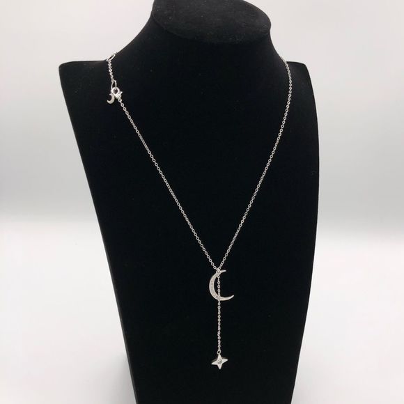 Lili Claspe Silver Tone Rope the Moon Star Lariat Necklace Box of Style - Picture 1 of 7